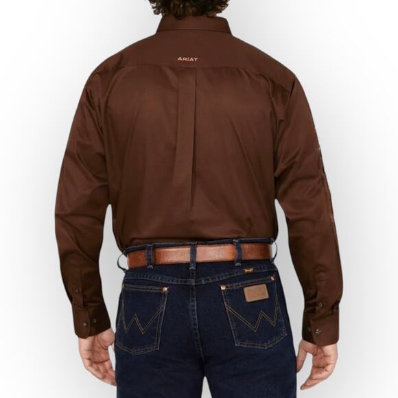 Ariat Men’s Shirt Solid Twill Brown Orange Button Down Long Sleeves 2012 - Picture 10 of 12